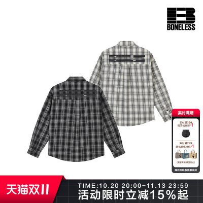 BONELESS美式复古格子长袖衬衫厚板印花挺括休闲通勤百搭开衫外套