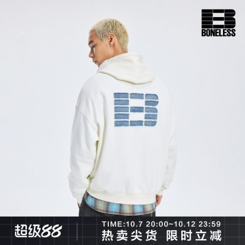 【商场同款】BONELESS牛仔贴布绣拉链帽衫