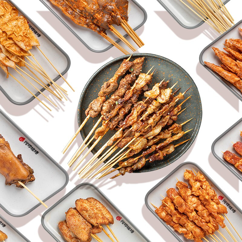何师烧烤 新4-6人烧烤食材套餐露营烤肉食材半成品BBQ羊肉串215串