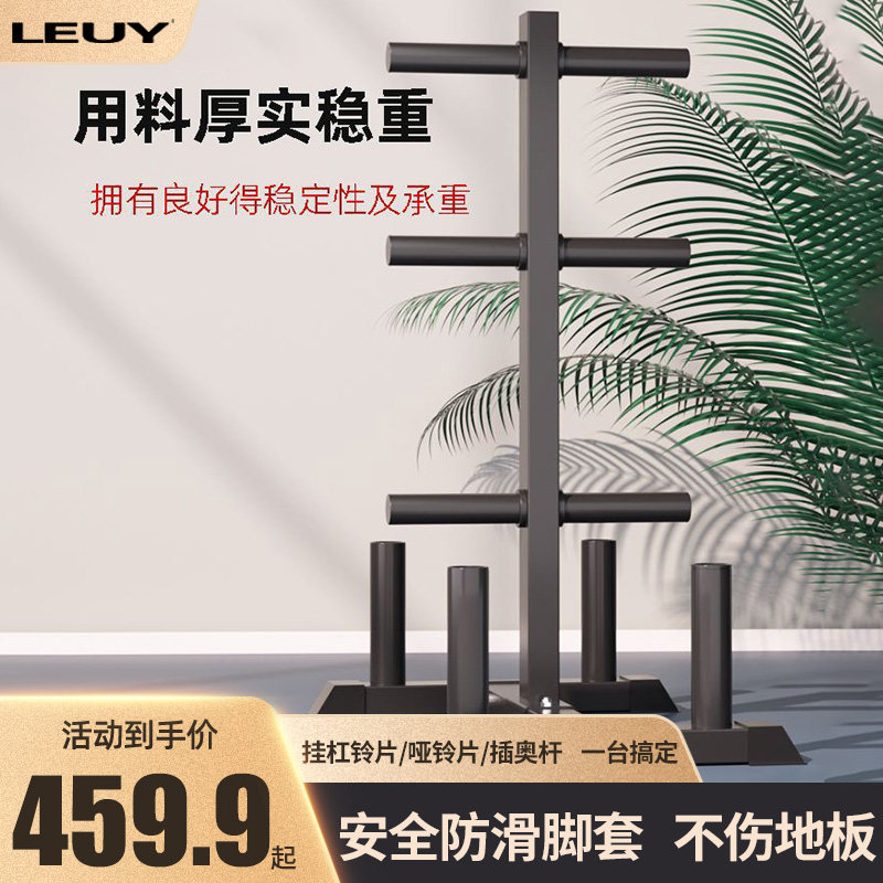 LEUY力依多功能大孔小孔铃片存储架杠铃杆收纳架杠铃片架家用健身