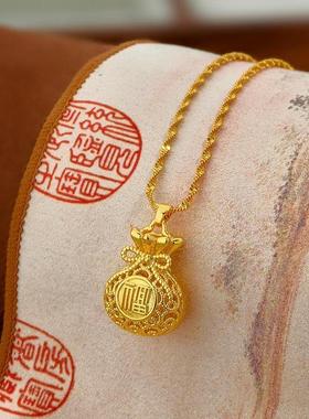 铜合金项链 镂空福袋女款新中式黄金色锁骨链送妈妈轻奢小众饰品