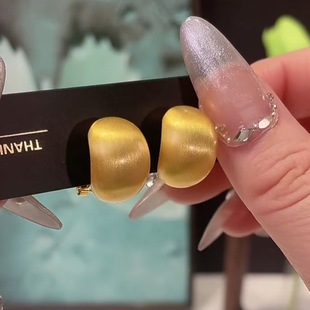 925银针金色拉丝半圆耳环女2025新款 耳钉高级感气质百搭耳饰 爆款