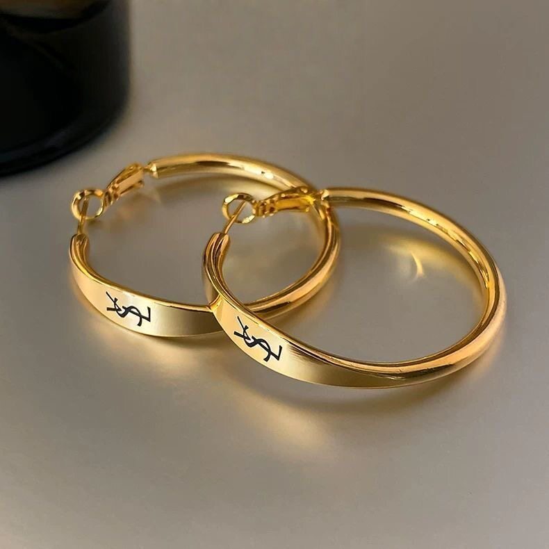 欧美金色字母大圈圈耳环女士复古手镯