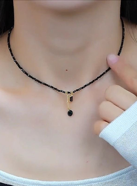 韩版精致时尚黑色串珠流苏锁骨链赫本风优雅洋气小众设计项链颈链