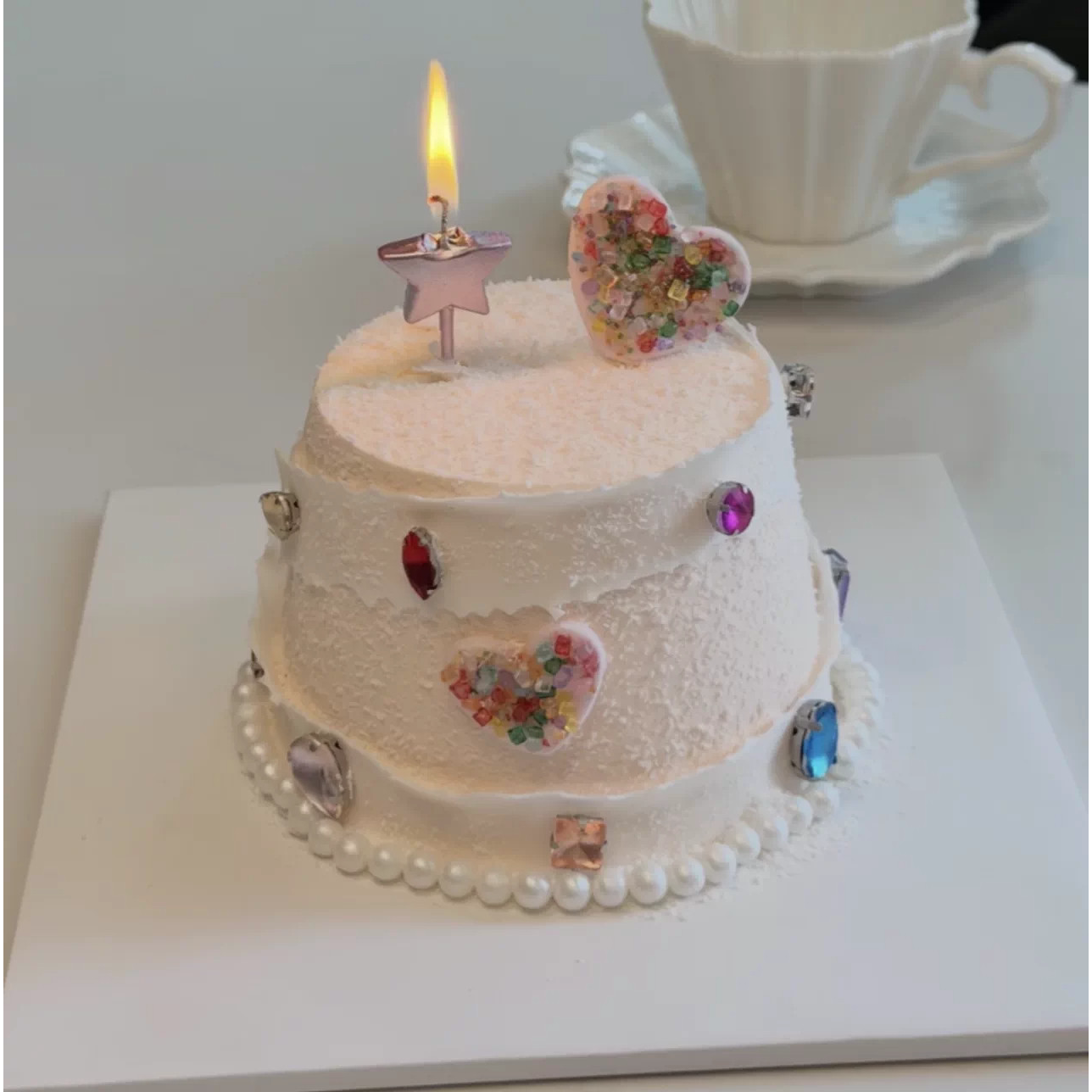 ins彩色闪钻爱心蛋糕装饰情侣纪念日爱心蜡烛生日帽装饰烘焙插件