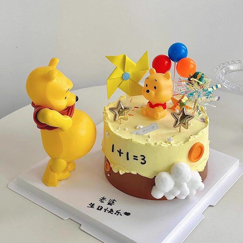 小熊维尼蛋糕装饰摆件搪胶睡衣小熊大肚熊维尼熊生日烘焙配件插件