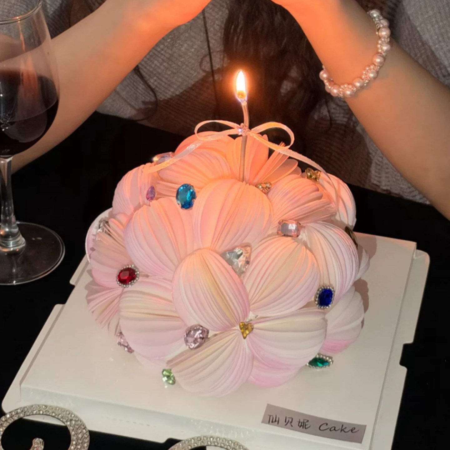 唯美ins宝石蛋糕装饰彩色水晶钻石摆件成品糯米花灯笼果生日摆件