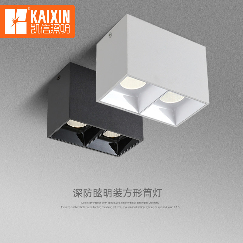 凯信明装双头小格栅灯五色面环客厅过道酒店方形筒灯简约无主灯