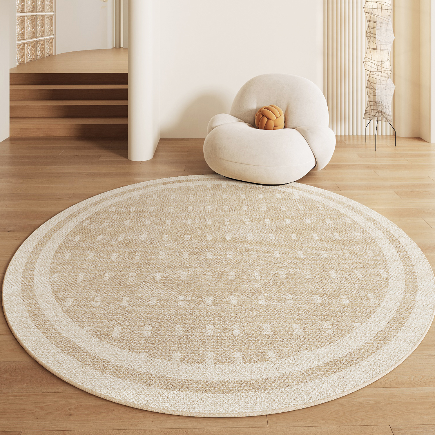 圆形地毯客厅2025新款高级感免洗可擦卧室地垫法式奶油风床边脚垫