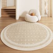 圆形地毯客厅2025新款 高级感免洗可擦卧室地垫法式 奶油风床边脚垫