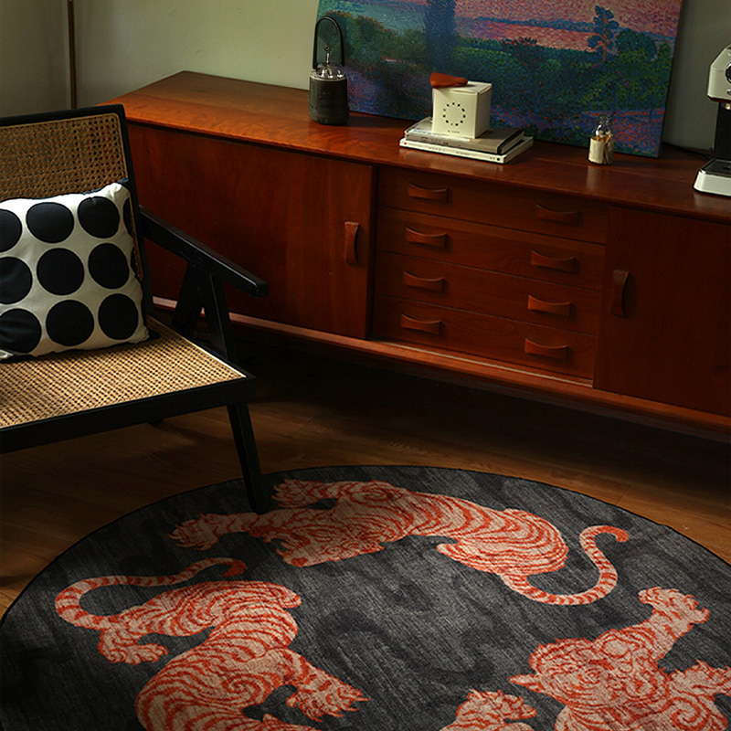 中古风圆形地毯可擦免洗摇椅地垫客厅书房椅子保暖隔凉隔音脚垫子