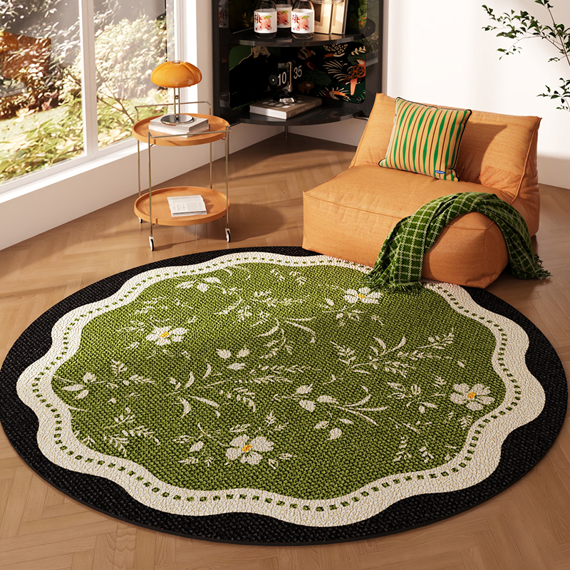 中古风圆形地毯可擦免洗摇椅地垫客厅书房椅子保暖隔凉隔音脚垫子
