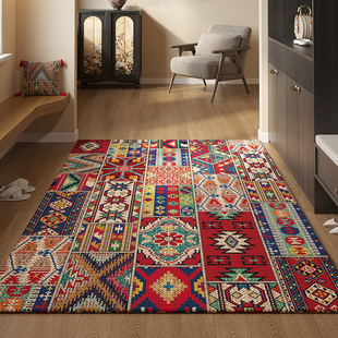 民族风入户门垫美式 复古玄关地毯除尘防滑门毯大门口地垫进门脚垫