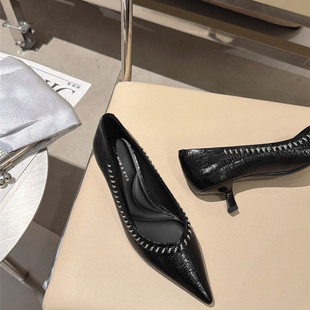 3CM小跟高跟鞋女法式轻奢黑色尖头浅口单鞋女细跟低跟通勤工作鞋