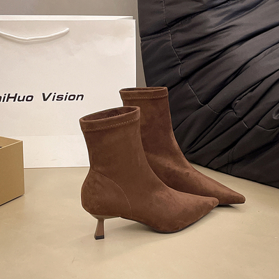 3CM低跟猫跟短靴弹力软底单靴