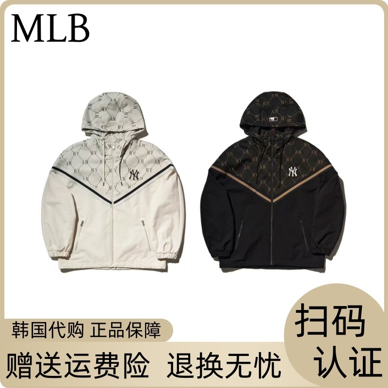 韩国MLB夹克情侣钻石老花时尚连帽外套小logo宽松复古春夏上衣