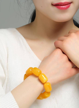 天然蜜蜡手串鸡油黄蜜蜡手链圆珠单圈