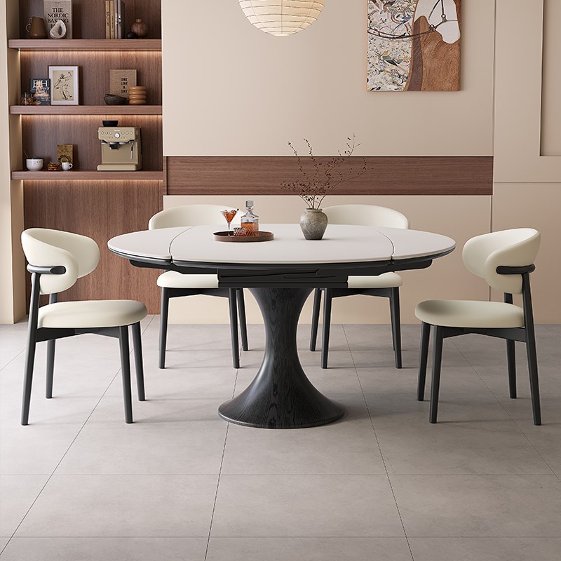 2025新款岩h板餐桌中古风现代简约伸缩方圆两用客厅家用小户型饭