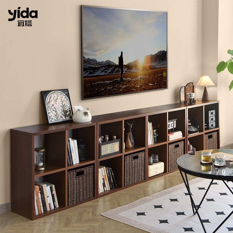 中古风书架靠墙矮书柜落地格子柜自由组合N铁艺八格柜客厅储物柜