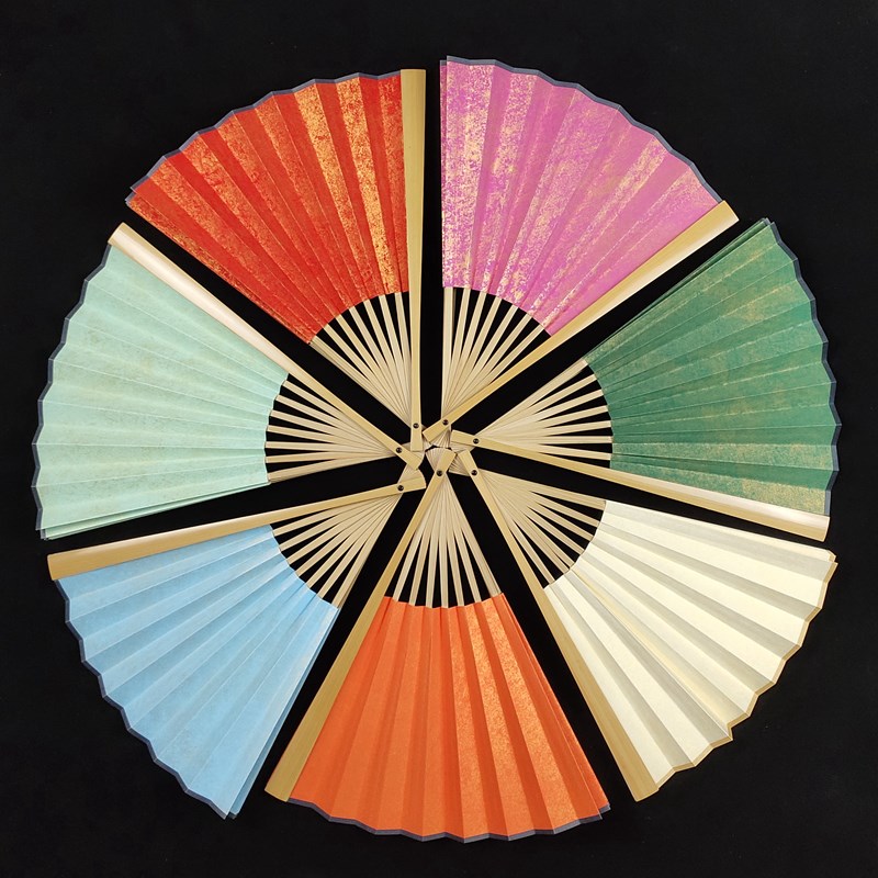 9寸18方鎏金蜡染宣纸折扇橙色青C色金色粉色空白彩色扇面 舞蹈扇