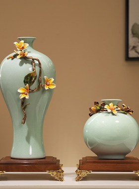 新中式珐琅彩陶瓷花瓶摆件高档创意客厅电视柜餐桌玄X关艺术装饰