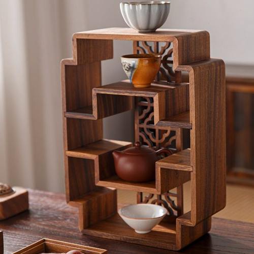 博古架创意多宝阁实木新中式茶架家用式胡桃木茶具茶杯茶壶置物架