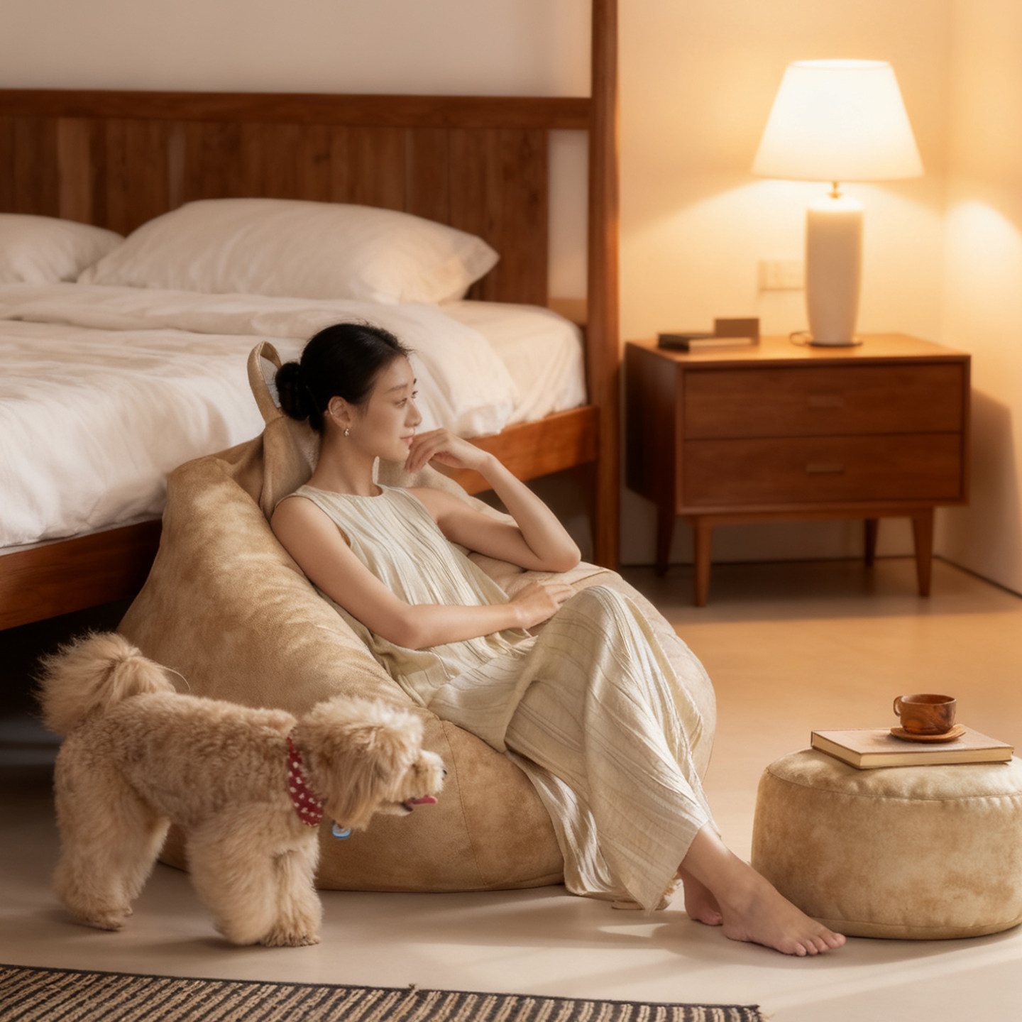 SILVER FROST复古简约懒人沙发单人女米色可躺可睡客厅阳台豆袋椅,住宅家具,懒人沙发,淘宝优惠券,粉丝福利购,淘宝优惠卷