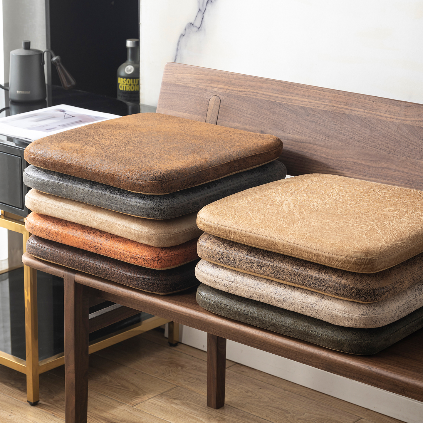 复古怀旧纯色麂皮绒皮革坐垫椅垫