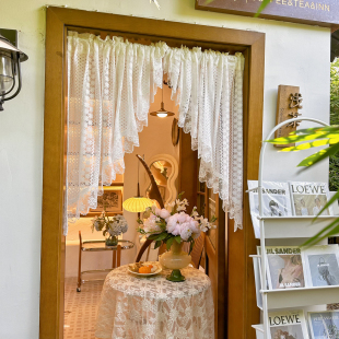 法式 饰半帘门帘隔断半截短帘头免打孔 复古蕾丝公主风卧室飘窗装