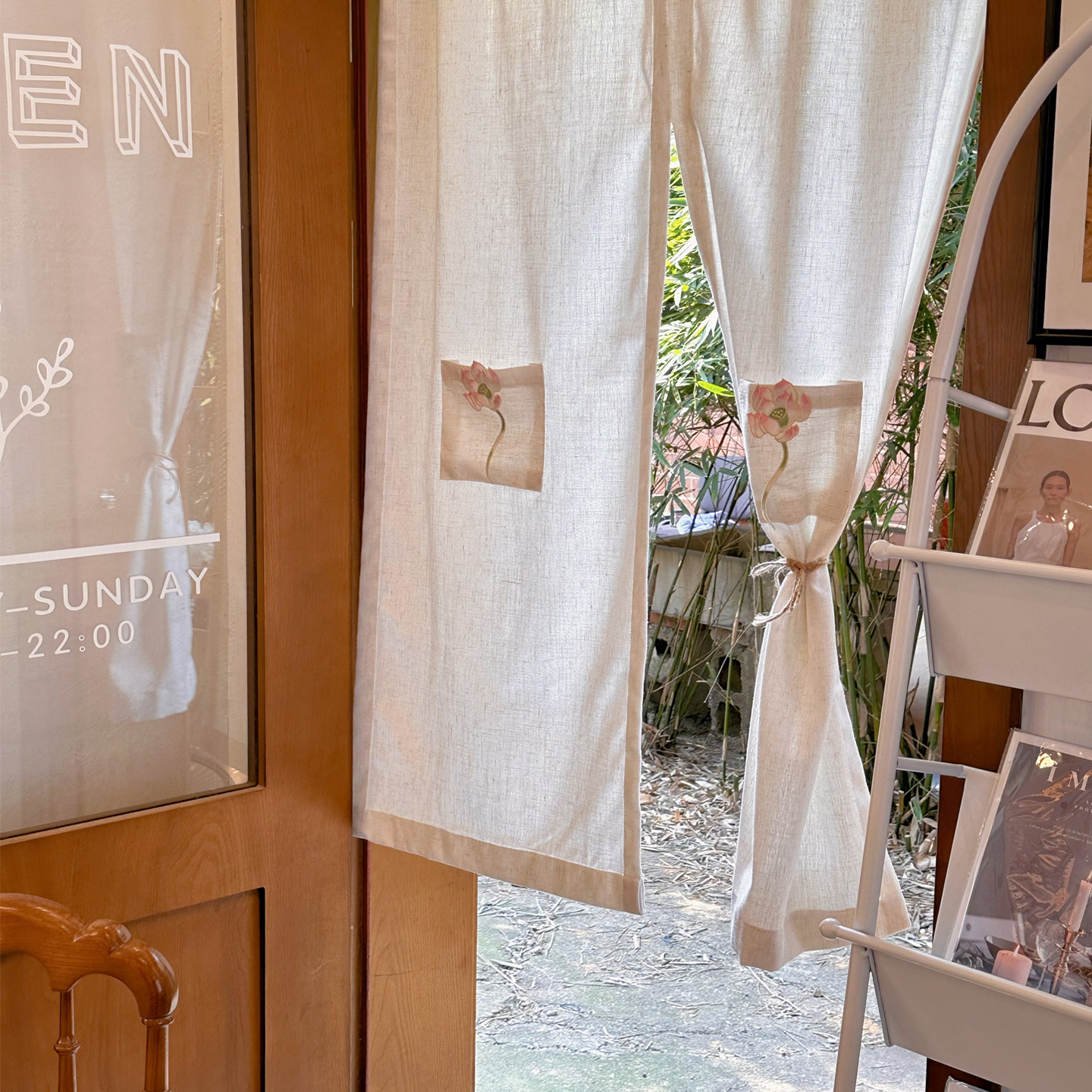 侘寂风亚麻棉麻分片式贴布绣门帘