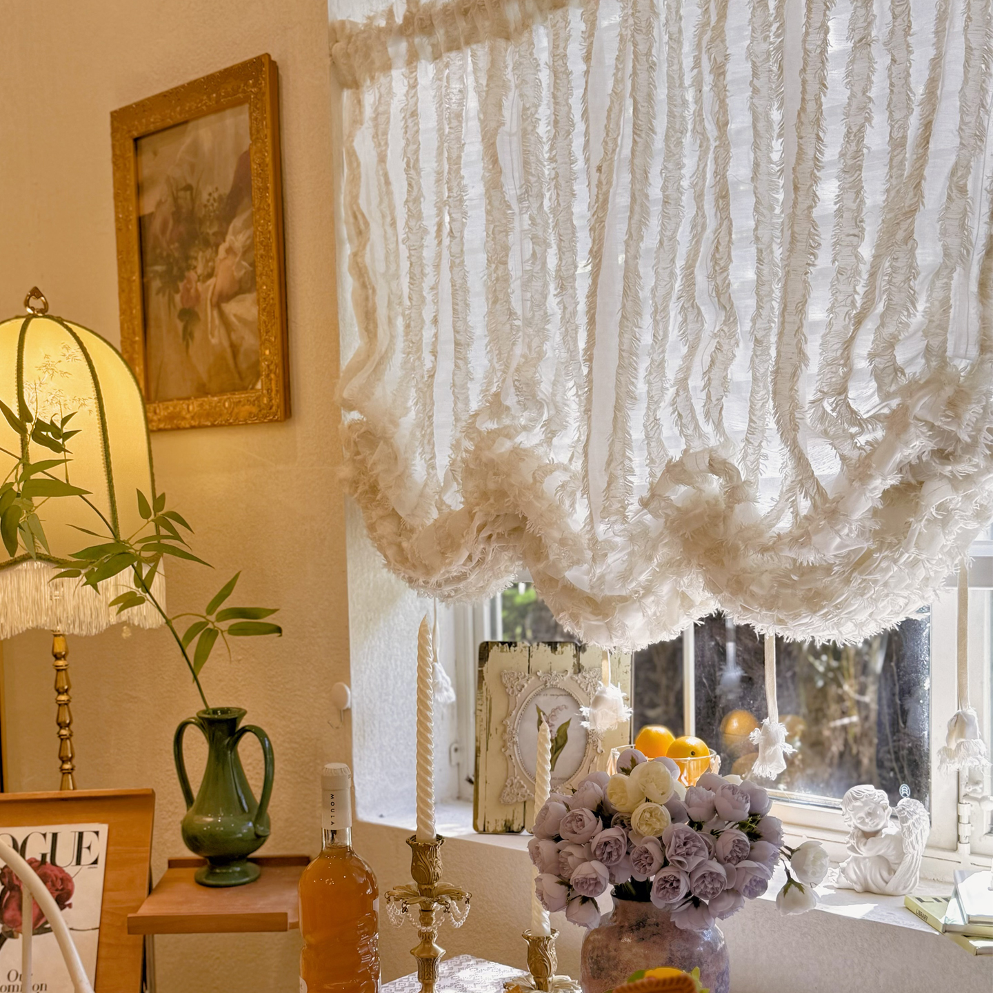 法式奶油中古风立体剪花提拉帘