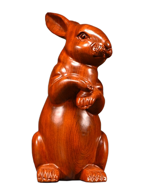 花梨木雕兔子摆件实木质动物生肖兔家居客厅办公室装饰红木工艺品