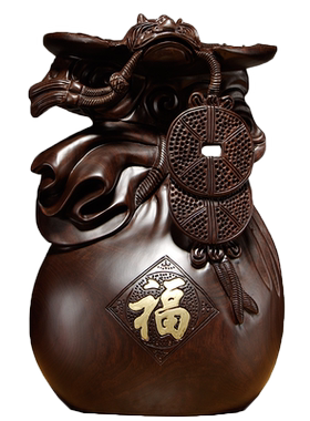黑檀木雕刻家居客厅寓意蝙蝠铜钱