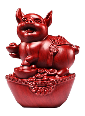 红花梨实木质雕刻一对猪摆件三合十二生肖动物家居装饰红木工艺品