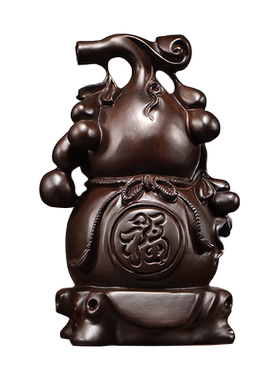 黑檀实木雕刻福禄葫芦摆件红木家居客厅电视柜摆设装饰工艺品送礼