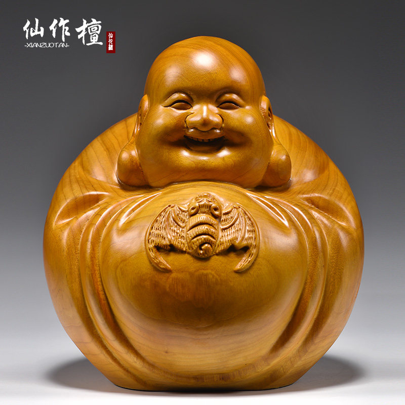 香樟实木弥勒佛像雕刻摆件