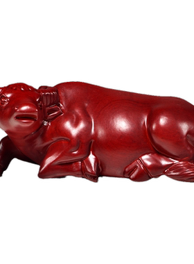 红色木质水牛摆件木牛生肖牛实木水牛木雕客厅办公装饰送礼工艺品