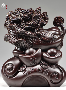 黑檀木雕刻白菜摆件实木百财如意元宝家居客厅装饰开业红木工艺品