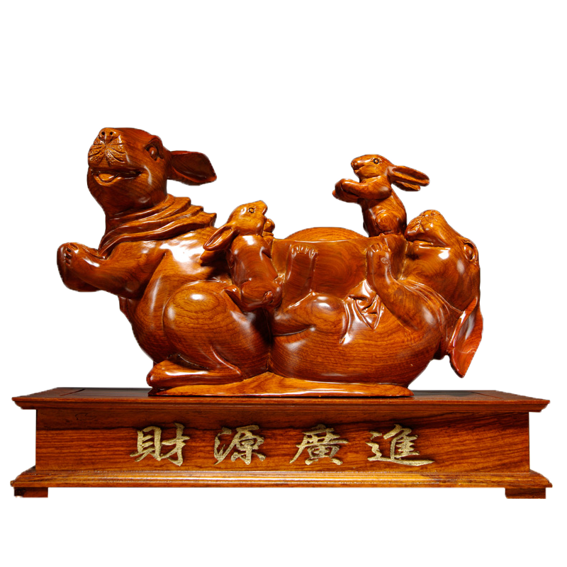 工艺木雕家居客厅送礼兔子摆件