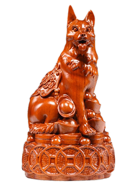 花梨木雕狗摆件十二生肖狗动物实木客厅电视柜办公装饰红木工艺品