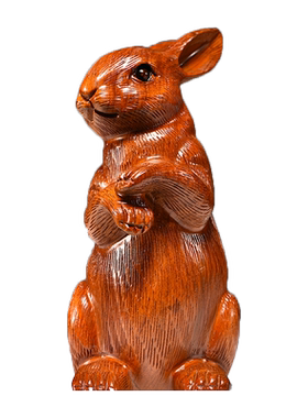 花梨木雕兔子摆件实木质动物生肖兔家居客厅办公室红木工艺品送礼