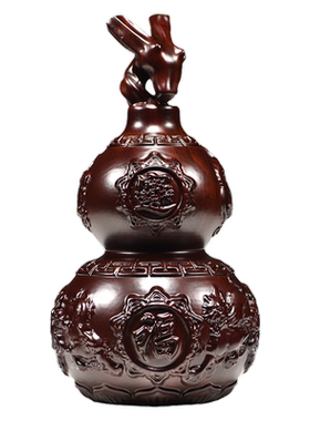 黑檀木雕葫芦福禄摆件实木质葫芦家居客厅送礼装饰雕刻红木工艺品