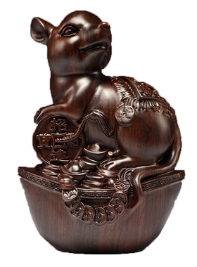 黑檀木雕老鼠摆件十二生肖木质鼠雕刻家居客厅装饰红木工艺品送礼