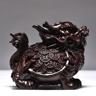 饰摆设装 黑檀木雕金钱龟摆件木质乌龟灵龟茶宠办公客厅玄关装 饰品