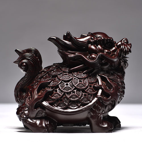 黑檀木雕金钱龟摆件木质乌龟灵龟茶宠办公客厅玄关装饰摆设装饰品