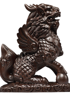 黑檀实木麒麟一对摆件木质麒麟雕刻客厅玄关摆设装饰开业工艺礼品