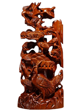 木雕松鹤延年家居客厅贺寿工艺品