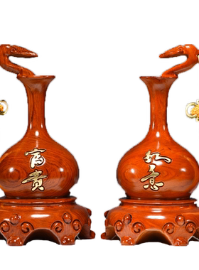 木雕花瓶中式风送礼葫芦摆件