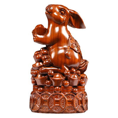 十二生肖客厅兔子摆件花梨木