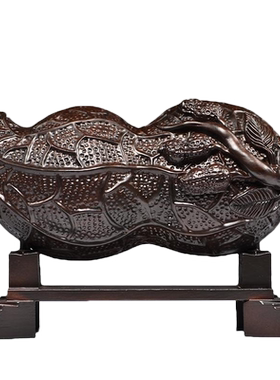 黑檀木雕生意兴隆摆件实木花生中式客厅摆设红木工艺品开业送礼品